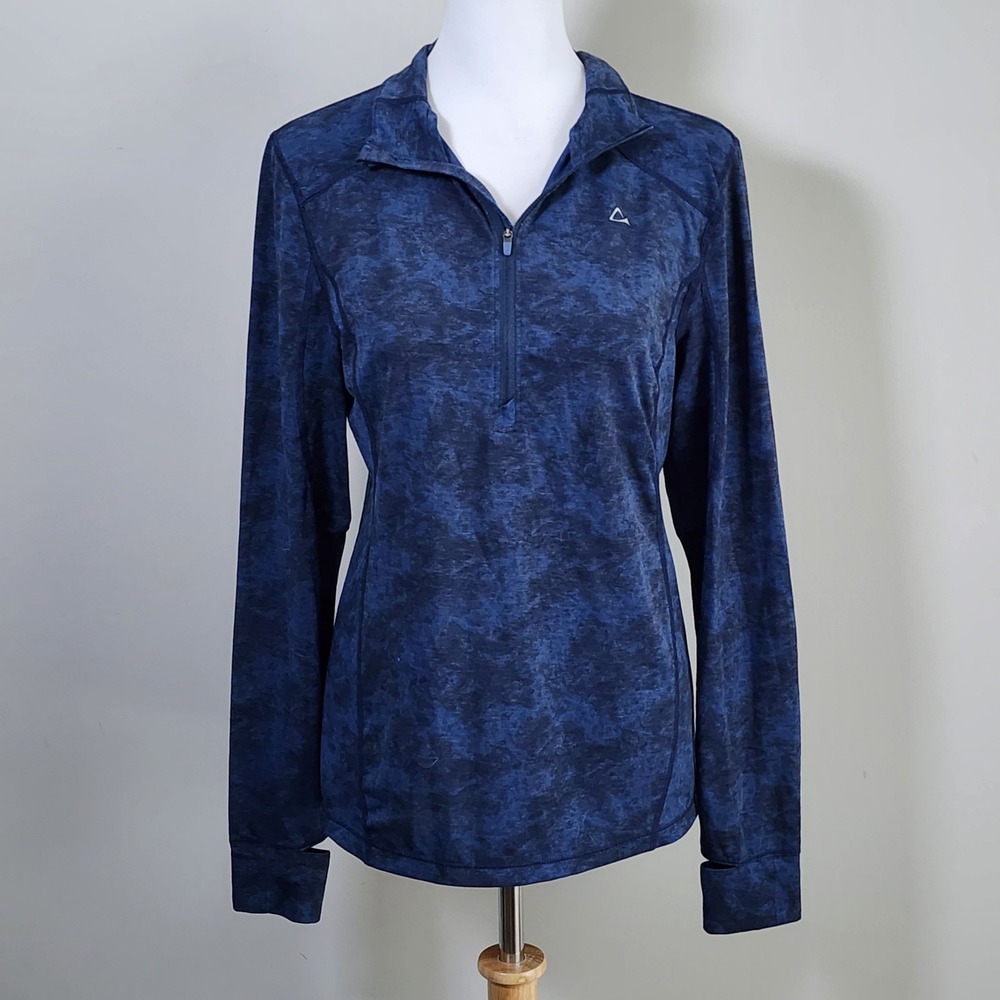 Paradox 1/4 Zip Pullover Women Large Blue Space Dye Merino Wool Blend Hiking Ski